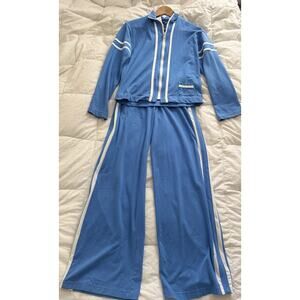 Boston Proper Long Jacket Pants S Blue White Full Zip Cotton Track Suit VTG Y2K